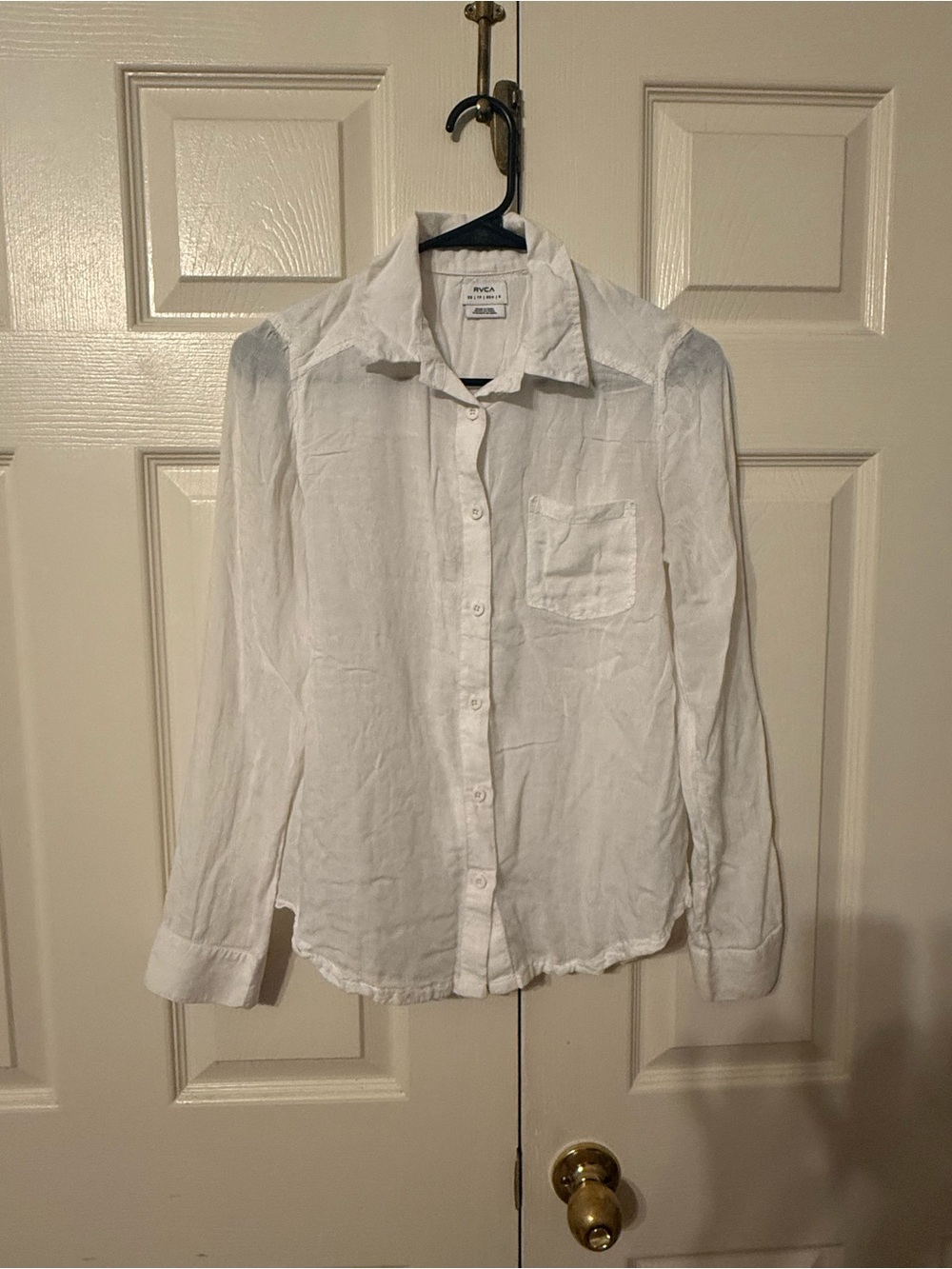 RVCA White Linen Casual Button-Down Shirt